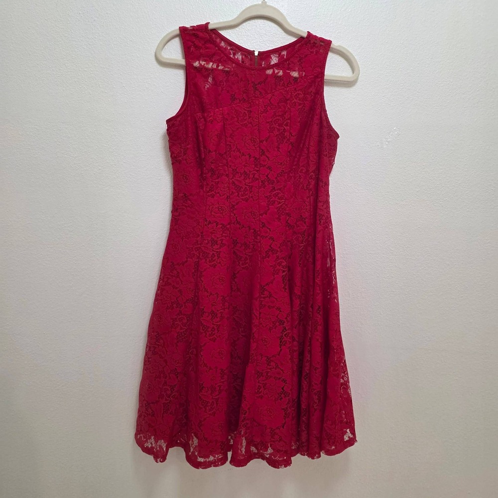 Roz & Ali 10 Red Lace Dress Romantic Feminine Coquette Cocktail Party